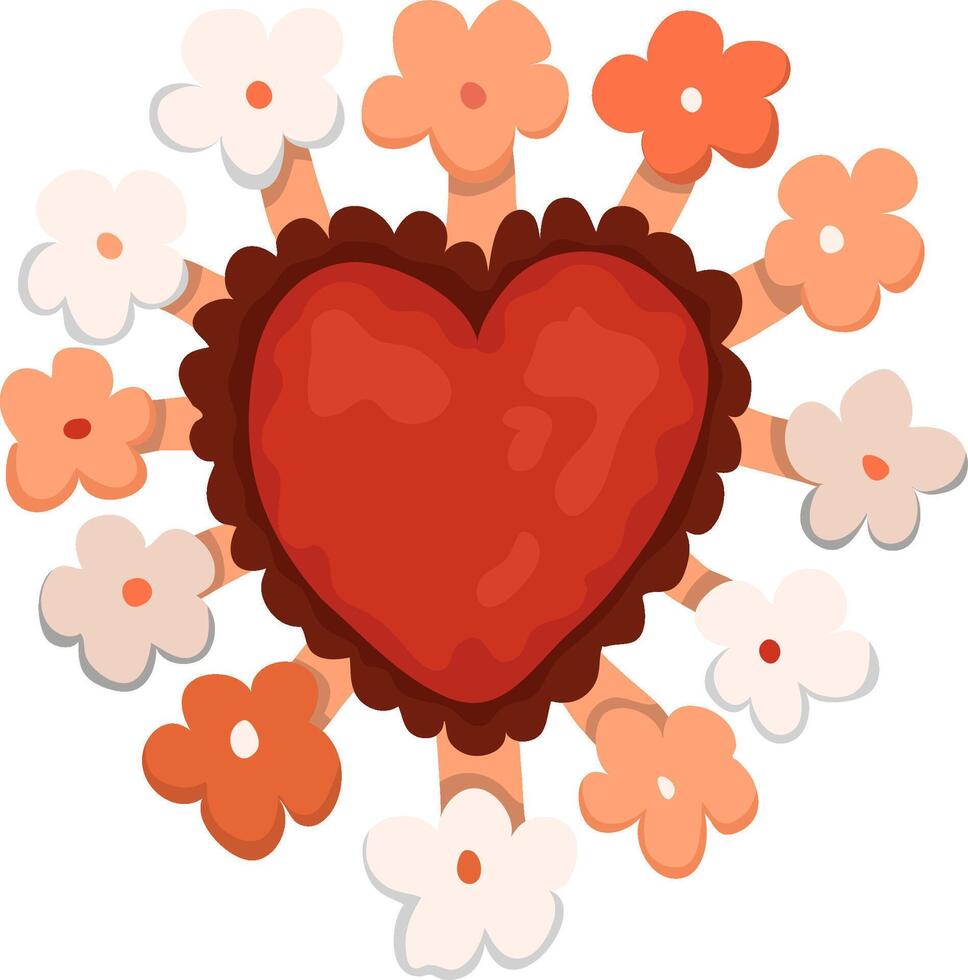 Heart with flowers on a white background. Heart illustration in boho style. vector