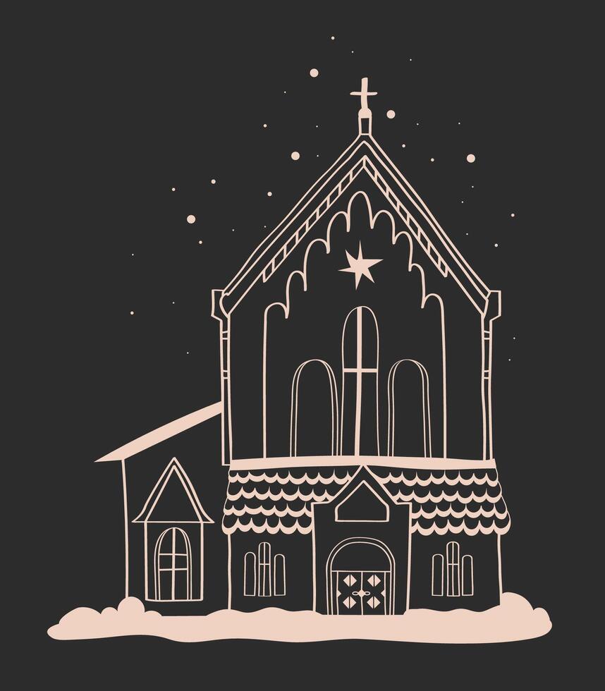 hand drawn Christmas houses, black and white graphics of houses, line illustrations of houses with snow, winter houses vector