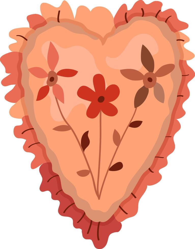 Vintage heart illustration, textile heart with flowers. Valentine's day greeting card with heart. Heart illustration. vector
