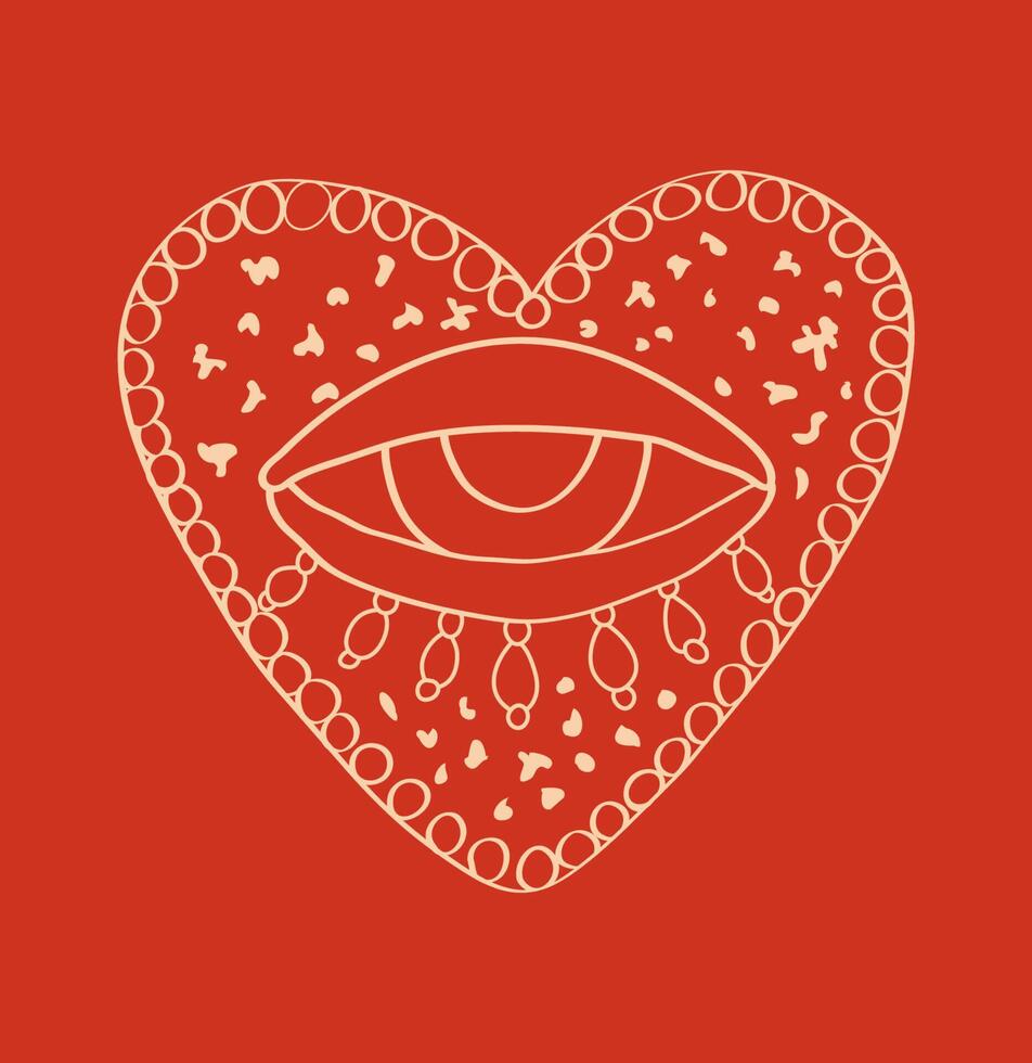 illustration of a heart with a female eye on a red background vector