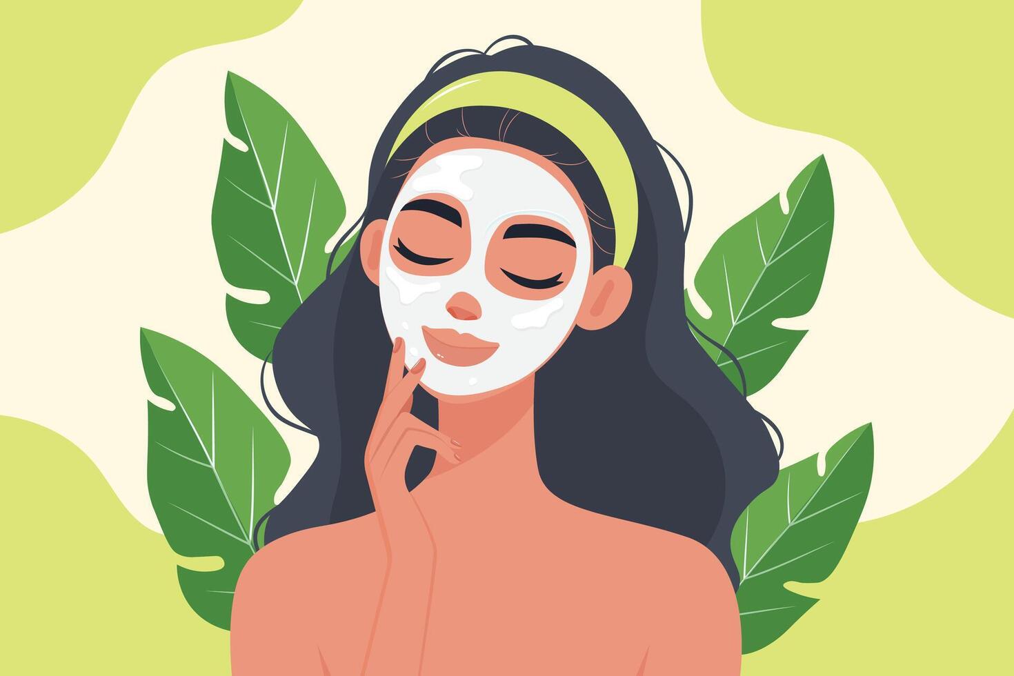 Self Care Glow Girl with a Face Mask Enjoying a Relaxing Beauty Ritual flat illustration vector
