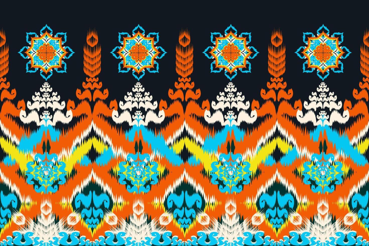 Native Ikat fabric is a traditional Asian textile art that is combined with a delicate cultural touch. vector