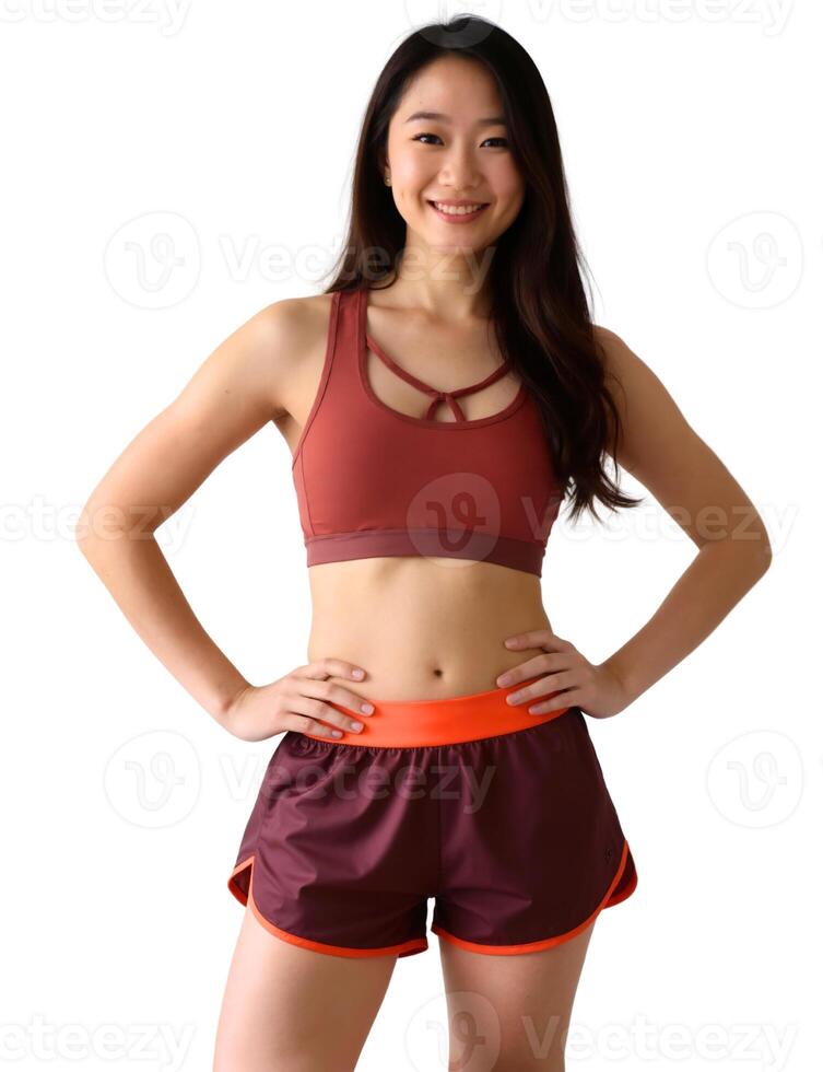 A woman in a sports bra top and shorts photo