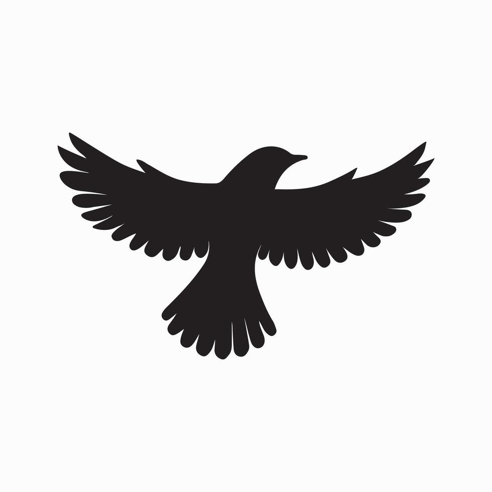 A black bird flying in the air on a white background vector