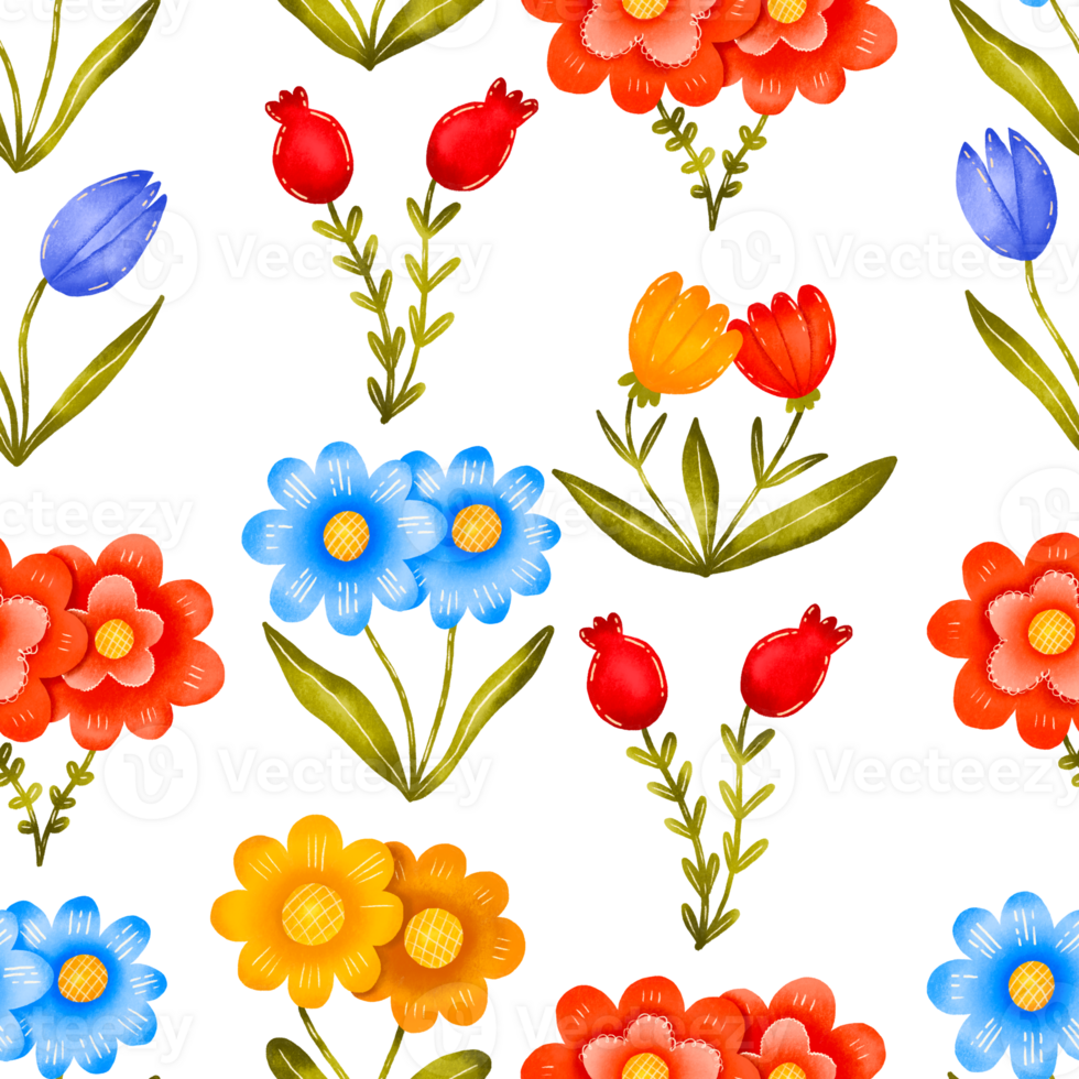 Spring pattern with colored flowers. Summer blossom floral pattern . Endless background. Petite png