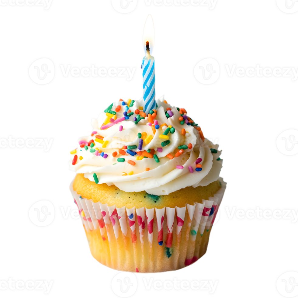 Celebration Cupcake with a Brightly Lit Candle png
