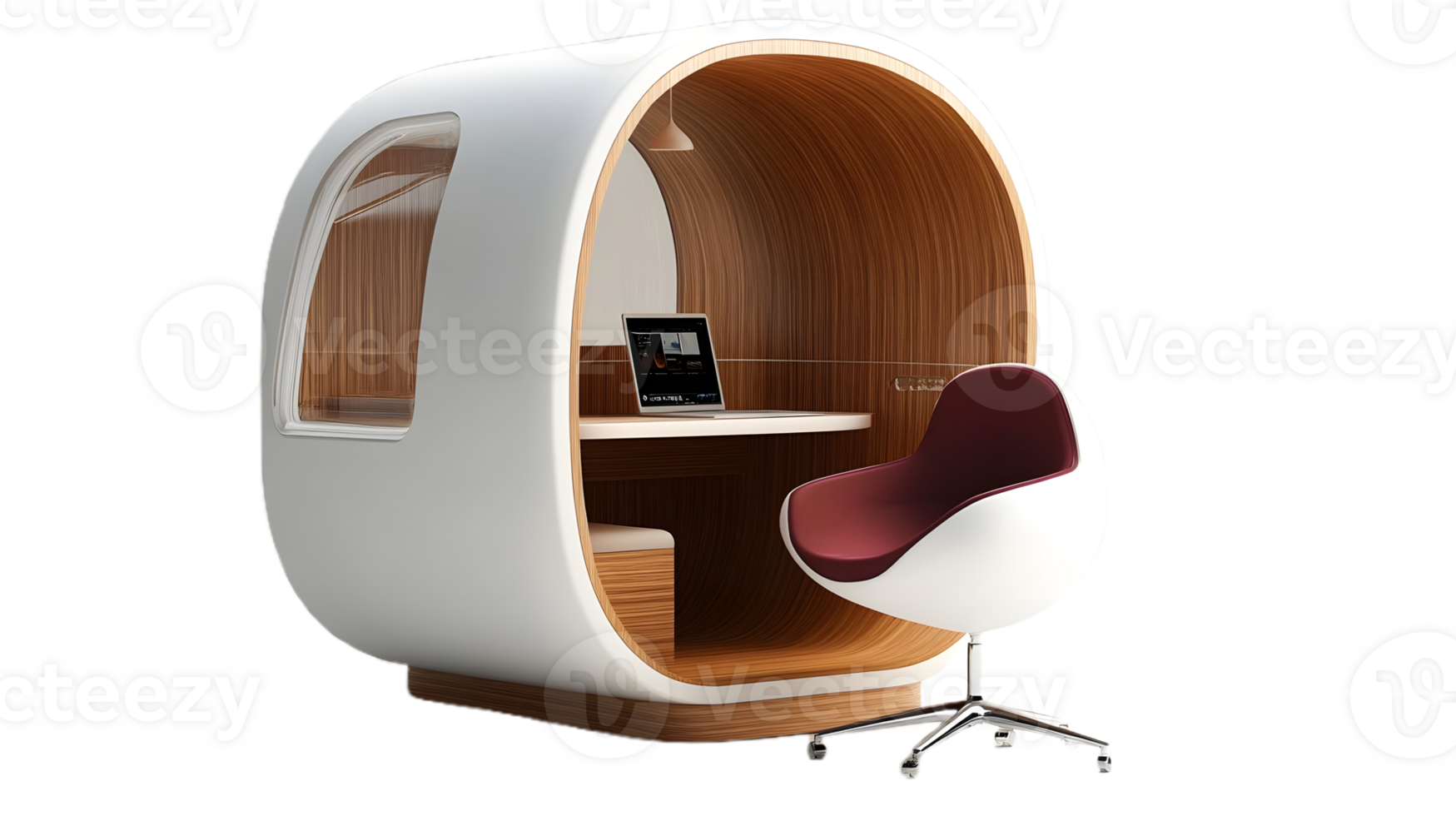 Functional Desk with Computer and Comfortable Chair png