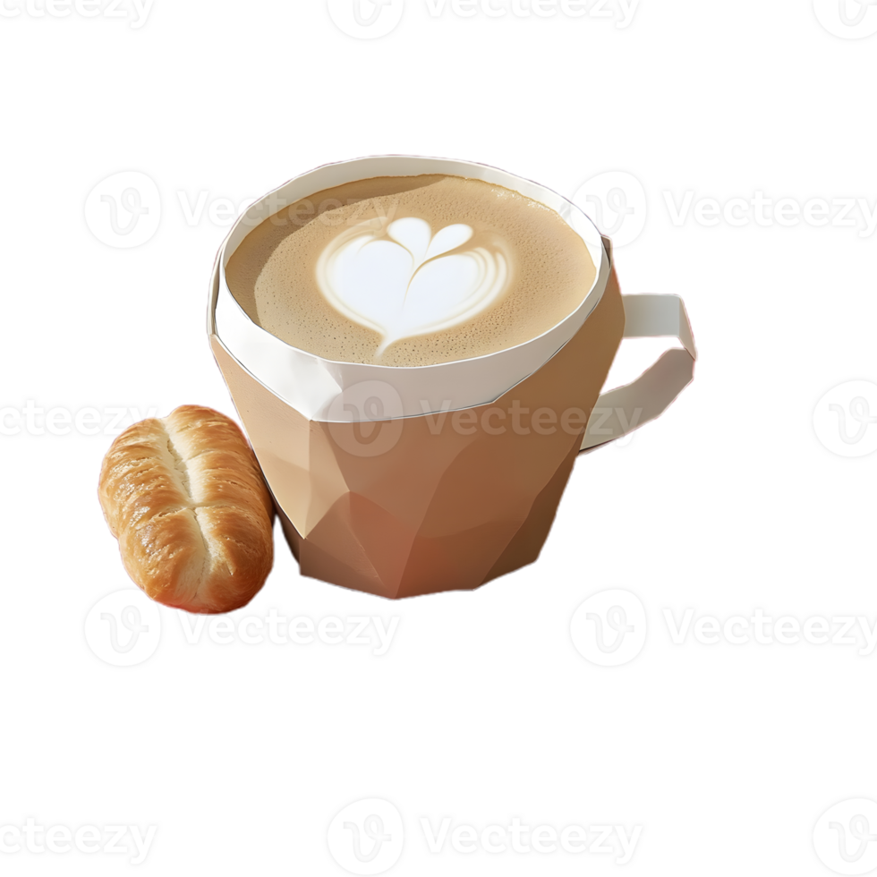 a cup of coffee and a piece of bread on a transparent background png