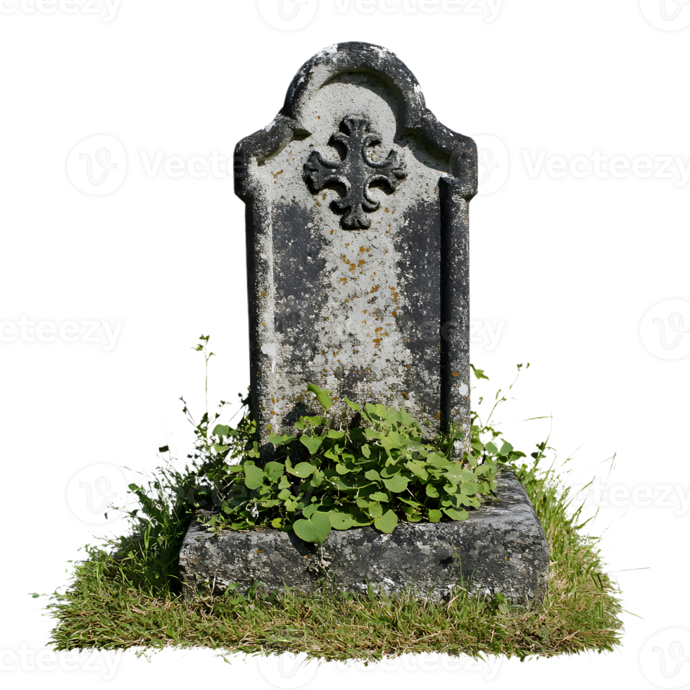 Old Stone Marker Draped in Green Moss png