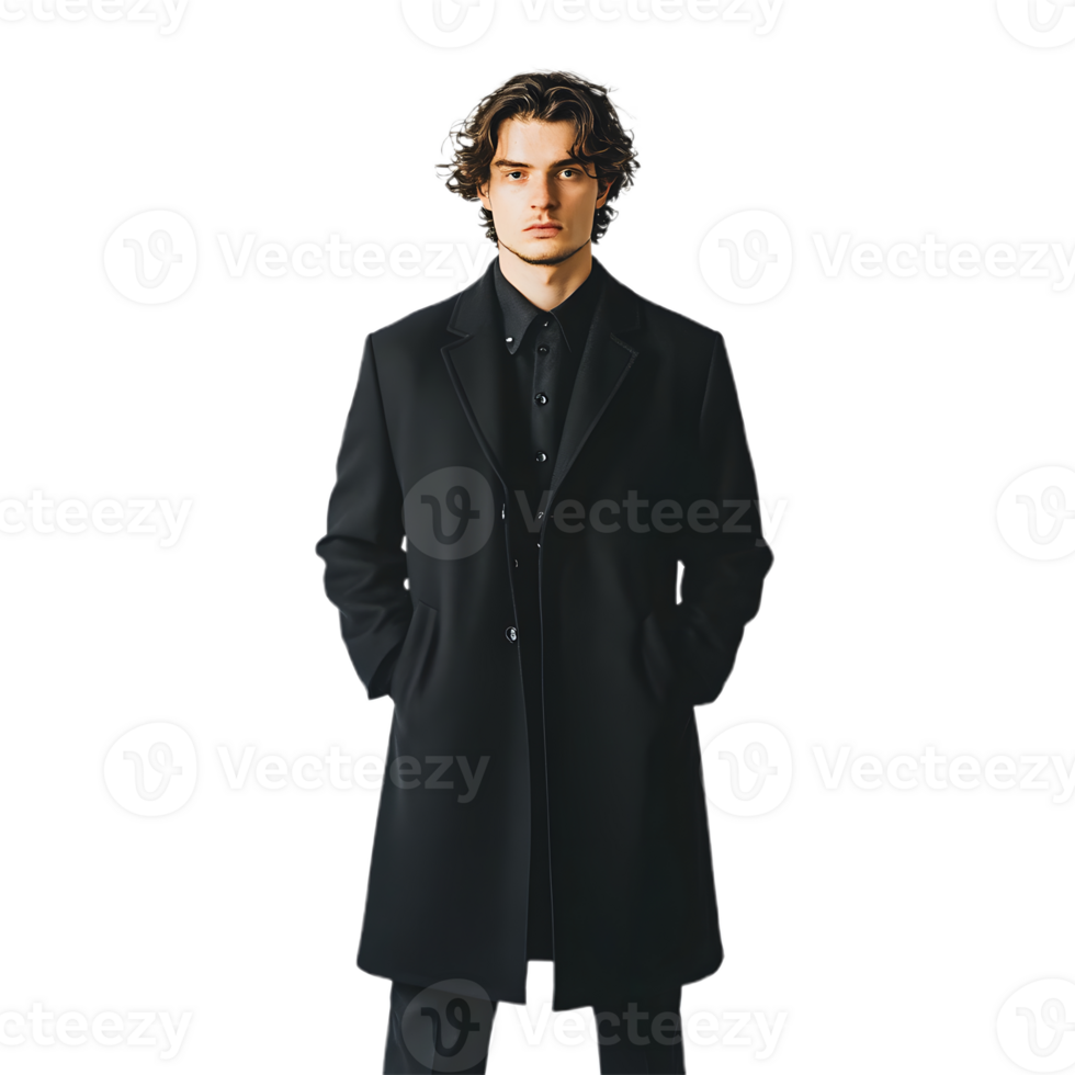 Sophisticated Man Dressed in Black Coat and Tie png