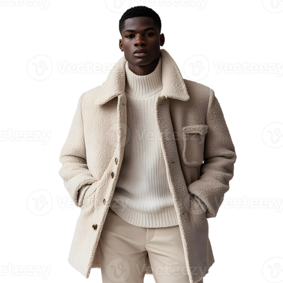 Elegant black Man in a Long Coat for Visual Designs png