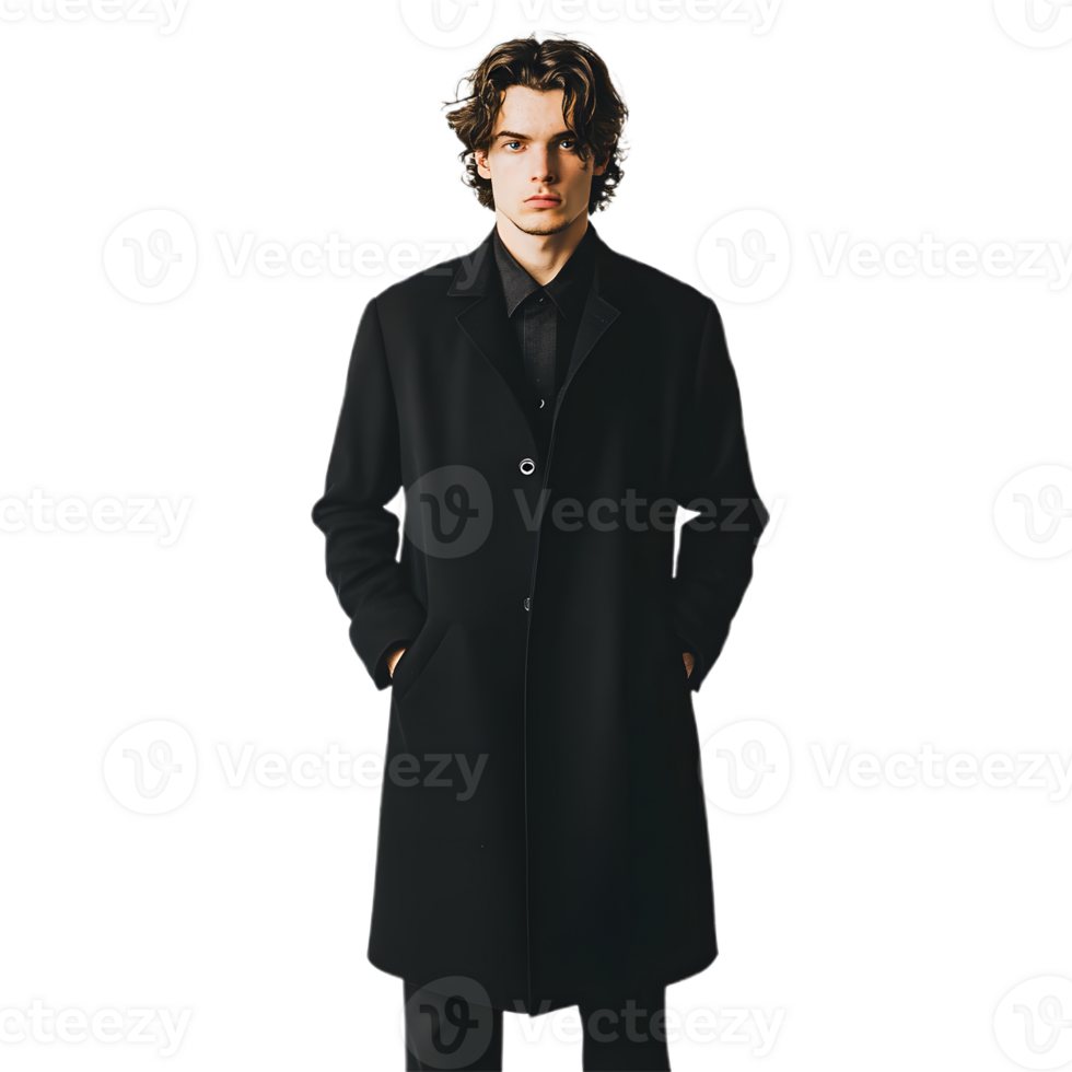 Man in a Classic Black Coat and Tie for Formal Settings png