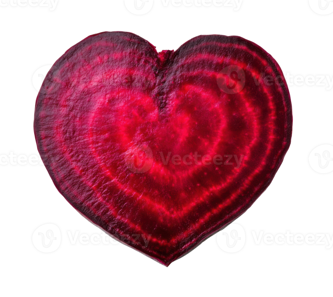 Heart-shaped beetroot showcasing vibrant red color and unique texture on transparent background png