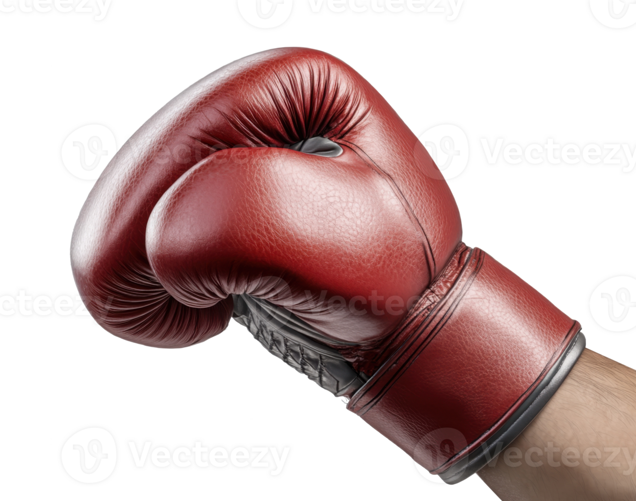 Dynamic boxing glove in red ready for action during a training session in a gym on transparent background png