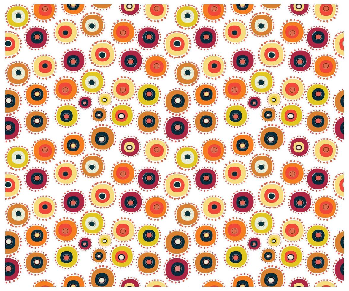 A colorful square print pattern of stylized, concentric circles on a white background vector