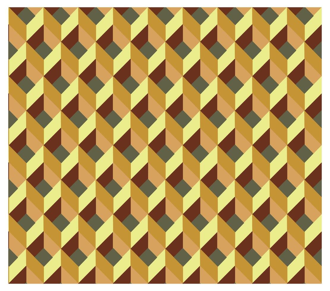 A repeating pattern of cubes in shades of brown, yellow, and gray creating a tessellated effect. vector
