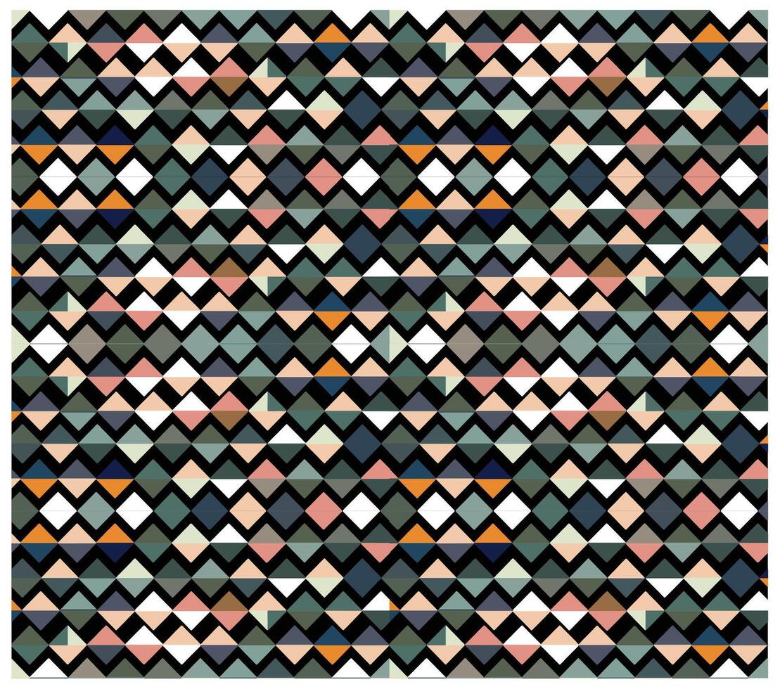 An intricate mosaic of colorful triangles forming a repeat, geometric pattern. vector