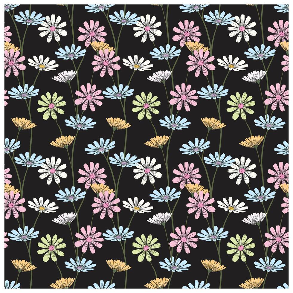 A decorative floral motif in vivid colors arranged on a black backdrop, emphasizing the elegance of the floral elements. vector