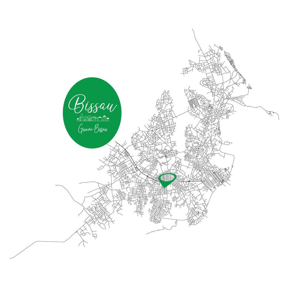 Bissau capital city of Guinea Bissau,Urban Streets Roads Map with city center location pin, illustration element image vector