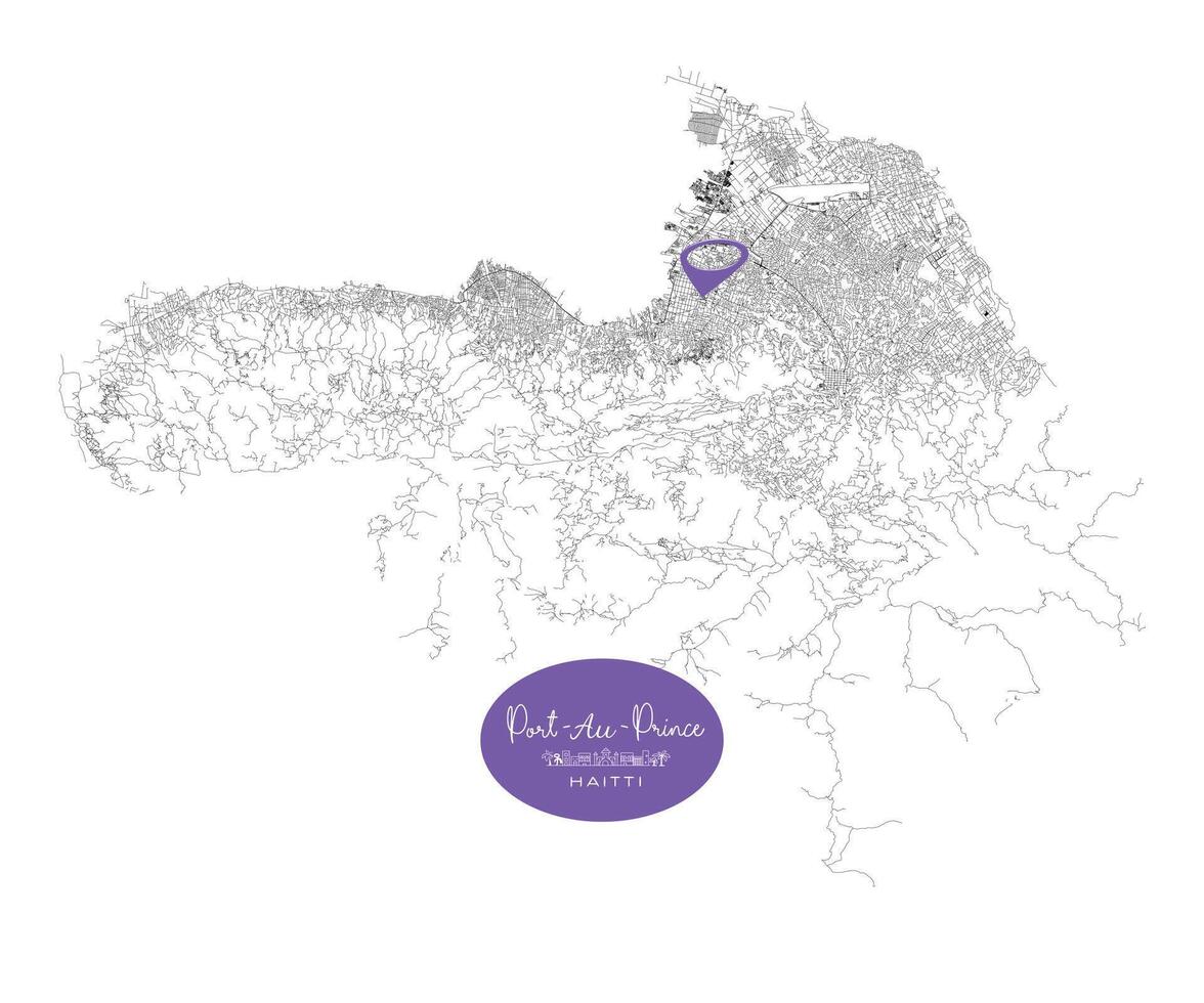 Port-Au-Prince capital city of Haiti,Urban Streets Roads Map with city center location pin, illustration element image vector