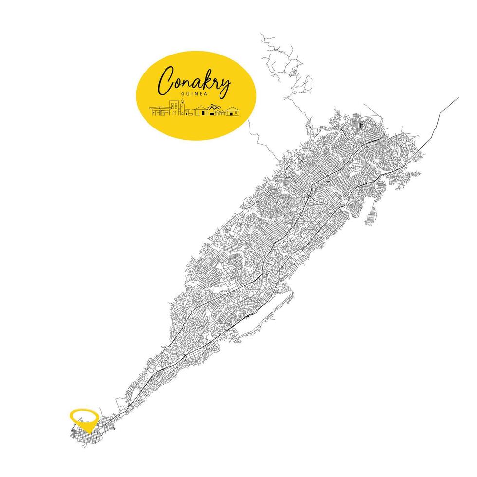 Conakry capital city of Guinea,Urban Streets Roads Map with city center location pin, illustration element image vector