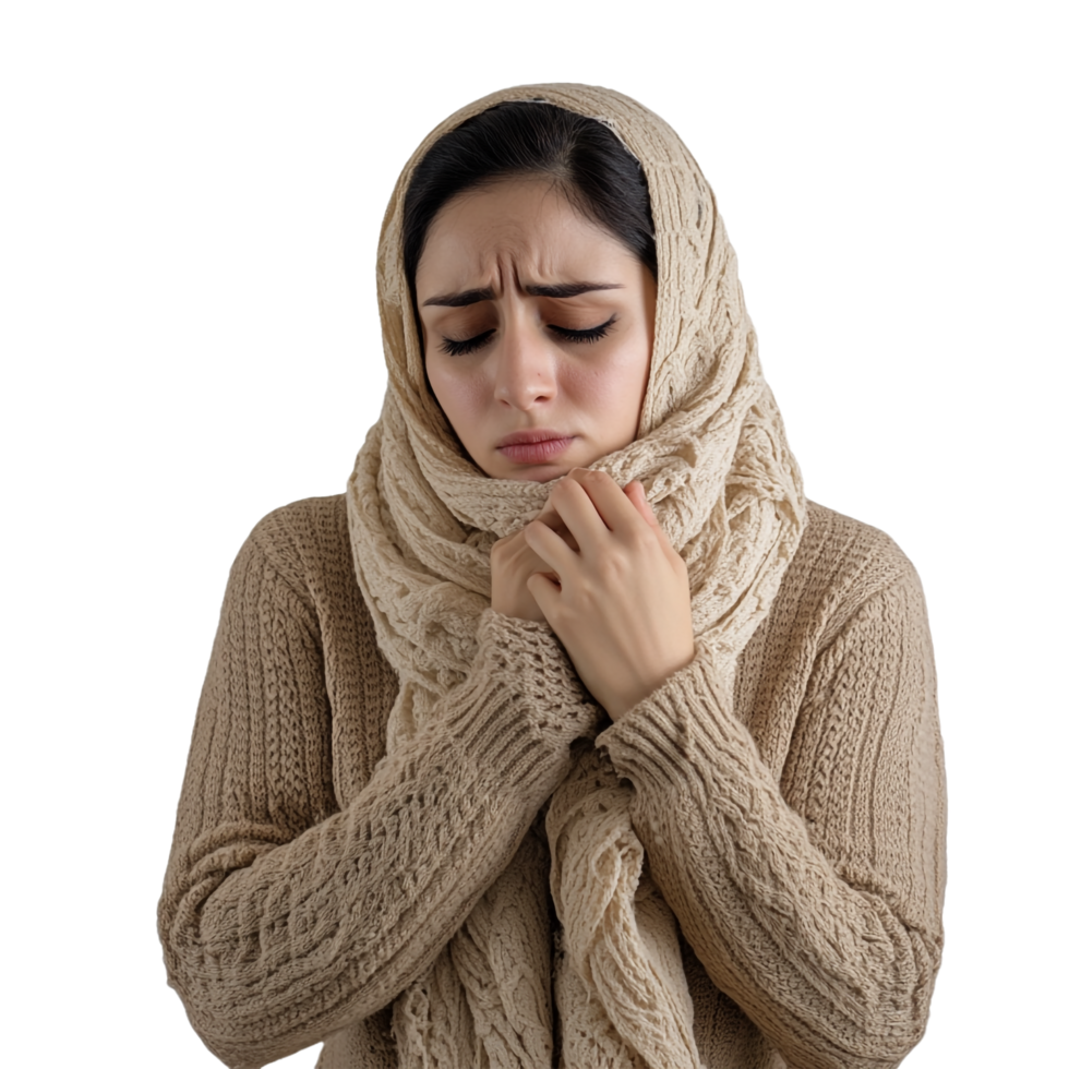 Young beautiful Arab woman wearing winter sweater, high-quality 3D rendering, showcasing modern winter fashion png