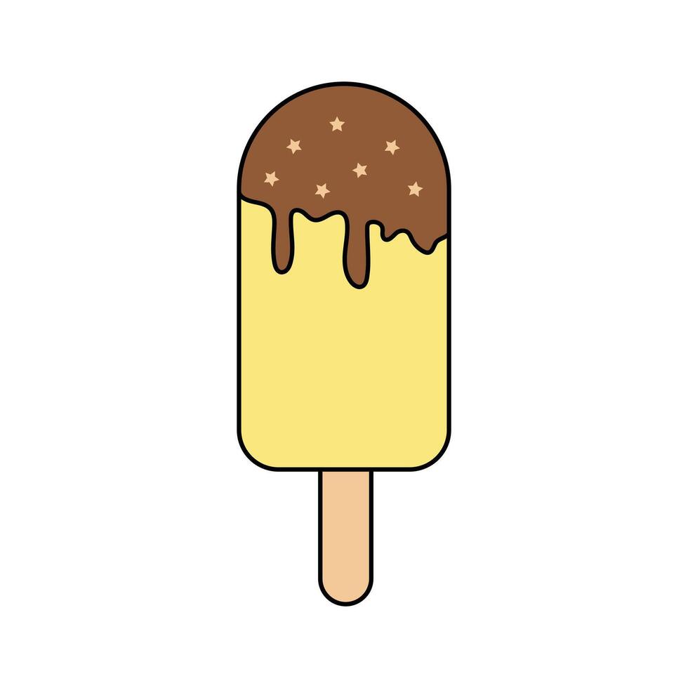 Ice cream with chocolate and brown drizzle on a stick vector