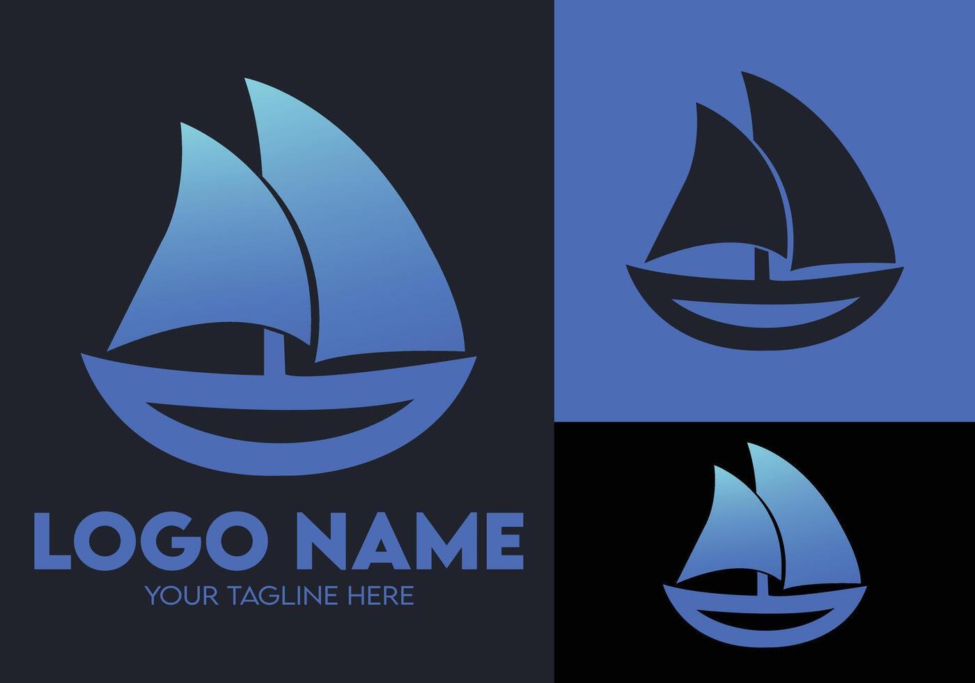 Modern Minimalist Blue Logo Design for Travel and Tour Agency Businesses, Professional Creative Logo Design for Travel related Brands, Logo for Blue Yatch Boat vector