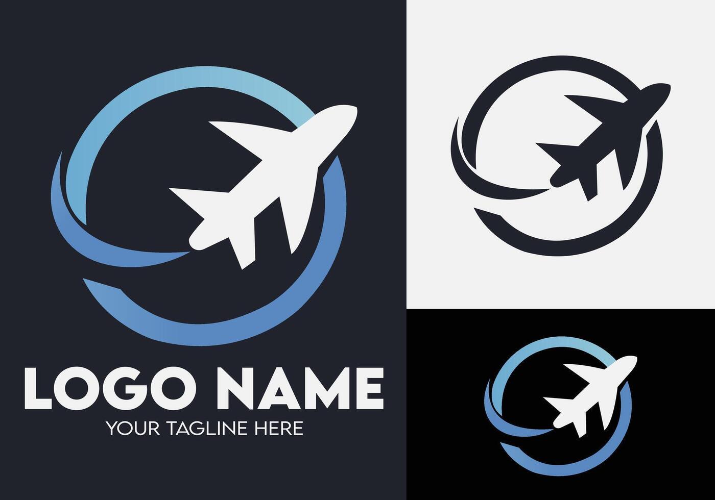 Modern Minimalist Blue Logo Design for Travel and Tour Agency Businesses, Professional Creative Logo Design for Travel related Brands, Logo for World Blue Airplane vector