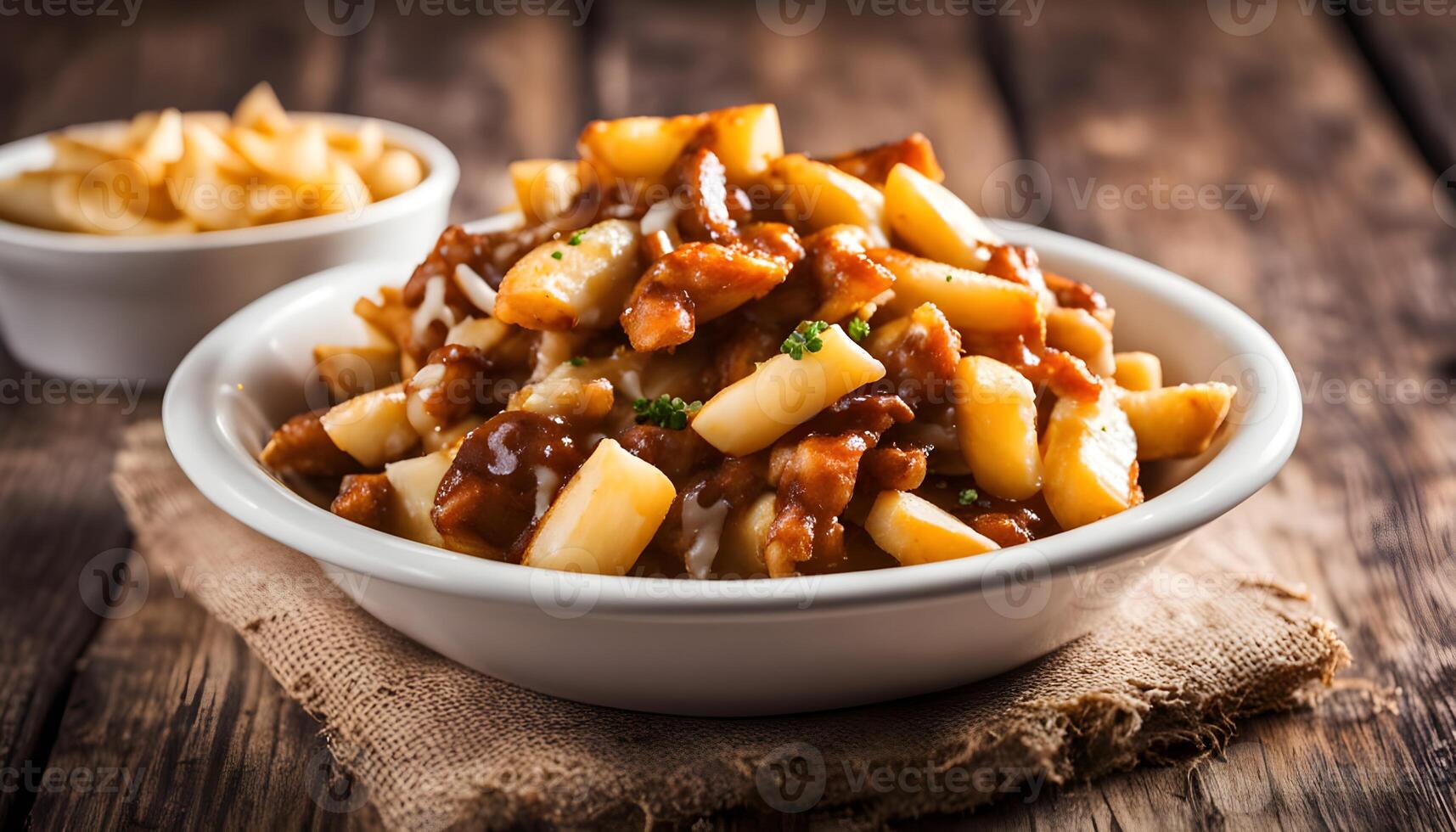 Traditional Canadian Poutine isolated on white background photo