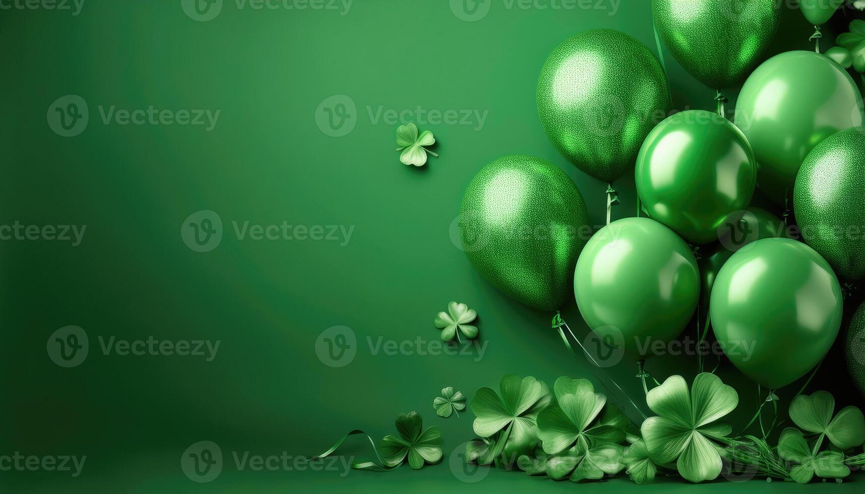 Green balloons and decorations, St Patrick theme in the green background photo