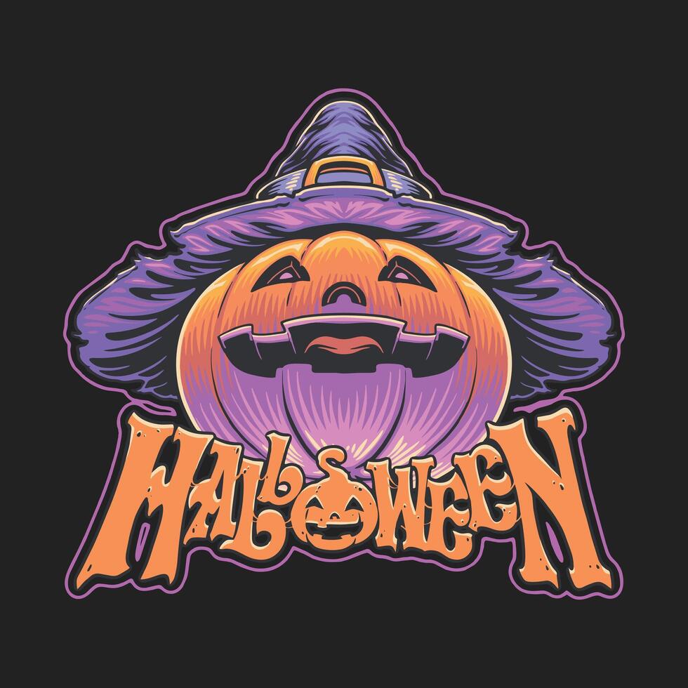 scary pumpkin witch halloween illustration vector