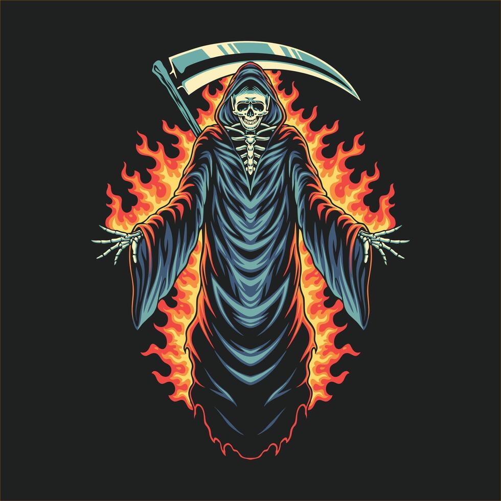 grim reaper fire burning illustration vector