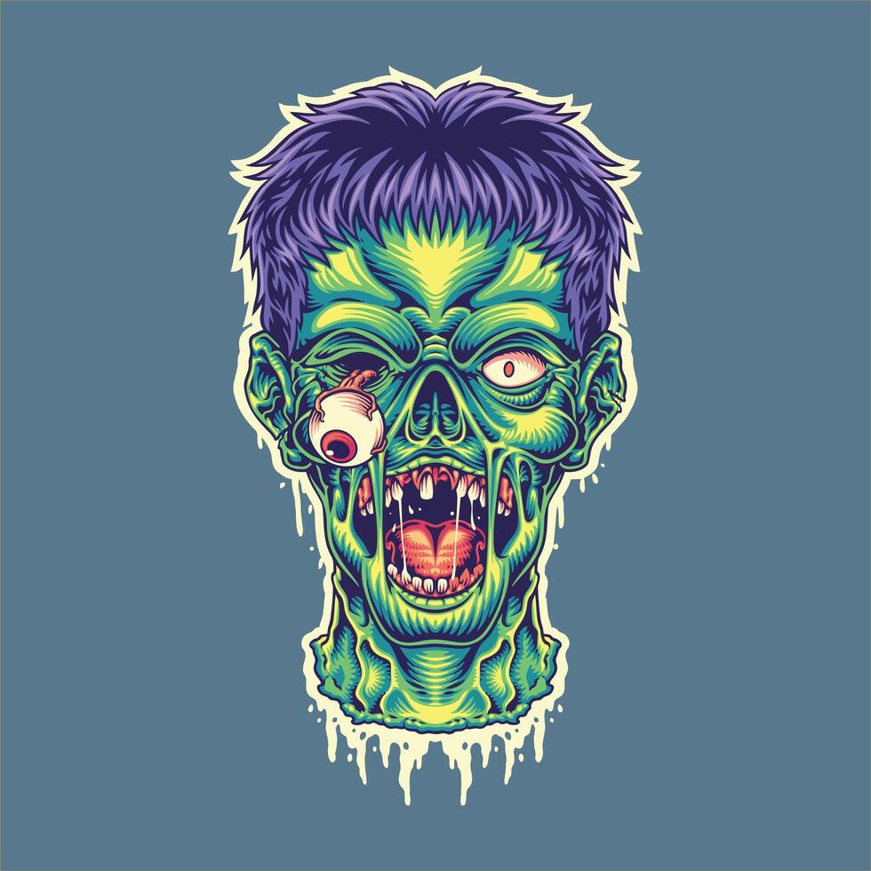 creepy zombie head mascot illustration vector