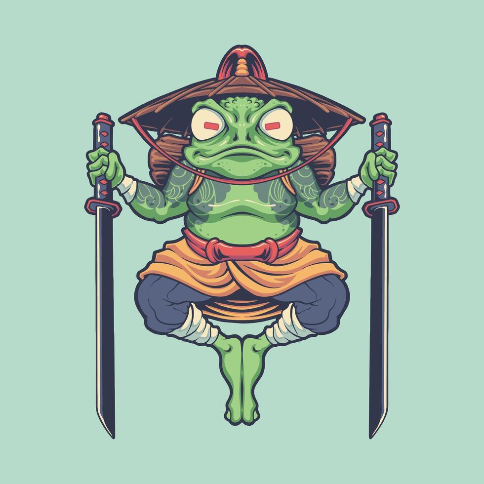 samurai frog warrior character illustration vector