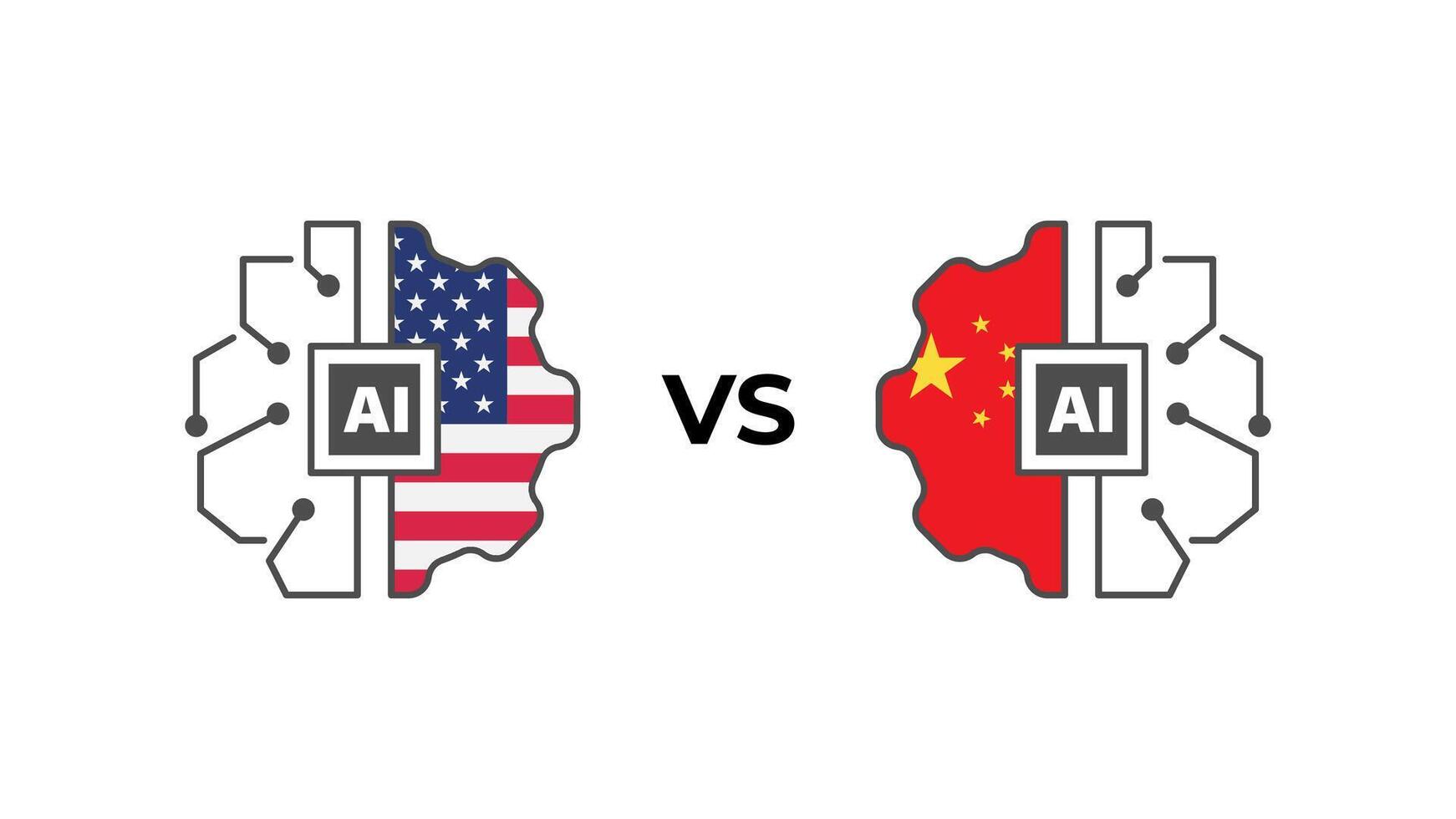 Artificial Intelligence technology competition between America and China vector