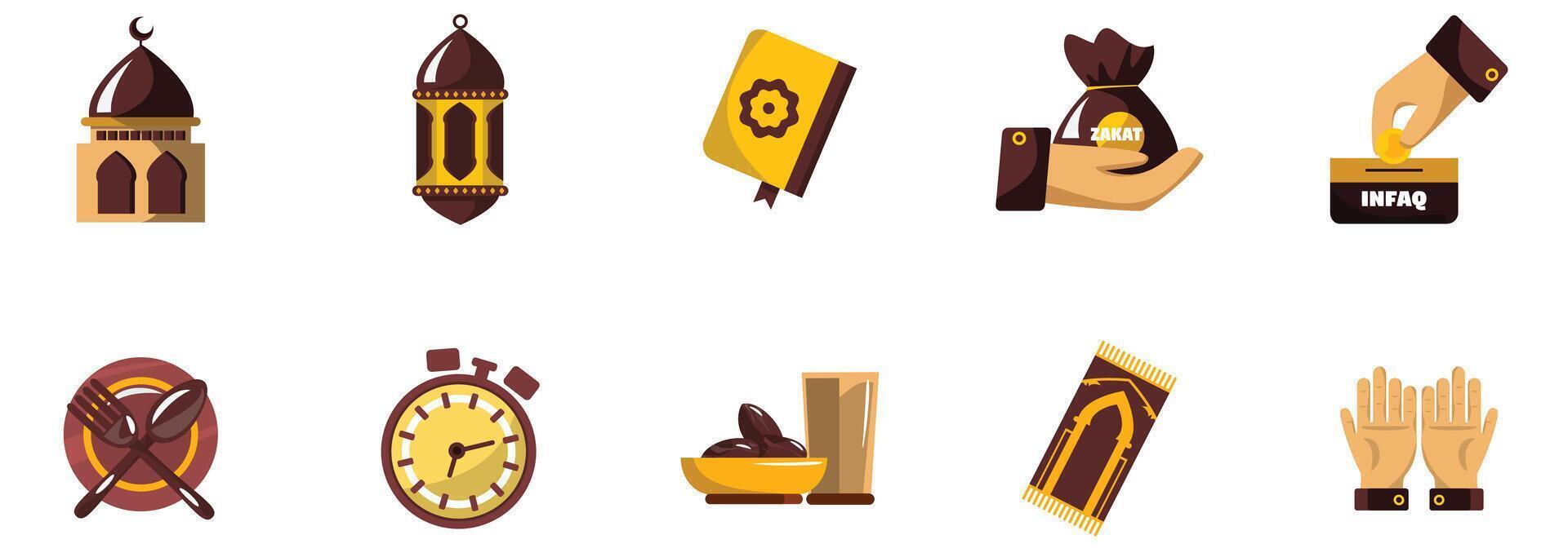 Elegant Islamic Ramadan Activity Icons Set With Flat Style vector