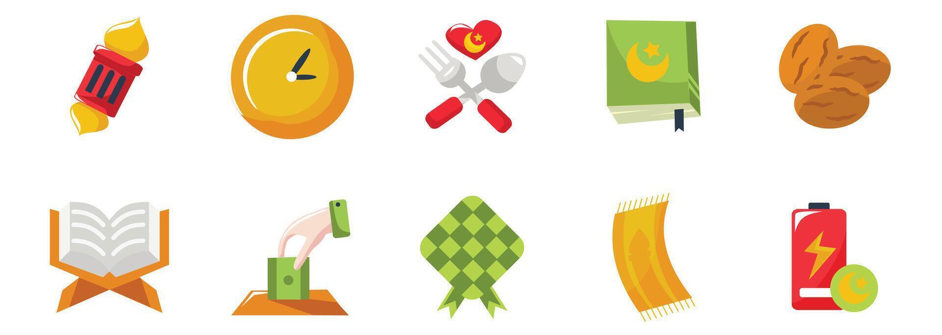 Colorful Ramadan Elements Set Icons Collection With Flat Style vector