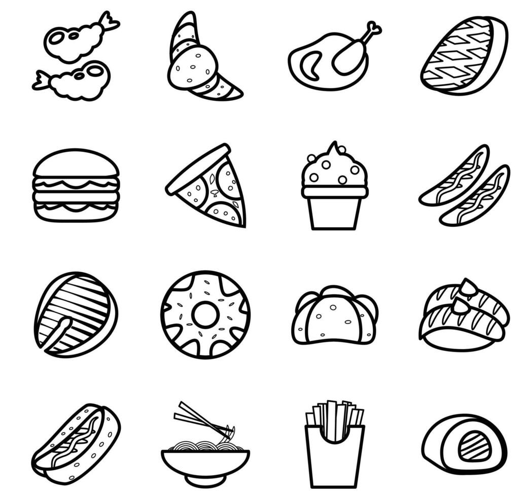 Colorful Japanese Fast Food With Black Outline Fresh Style Icons vector