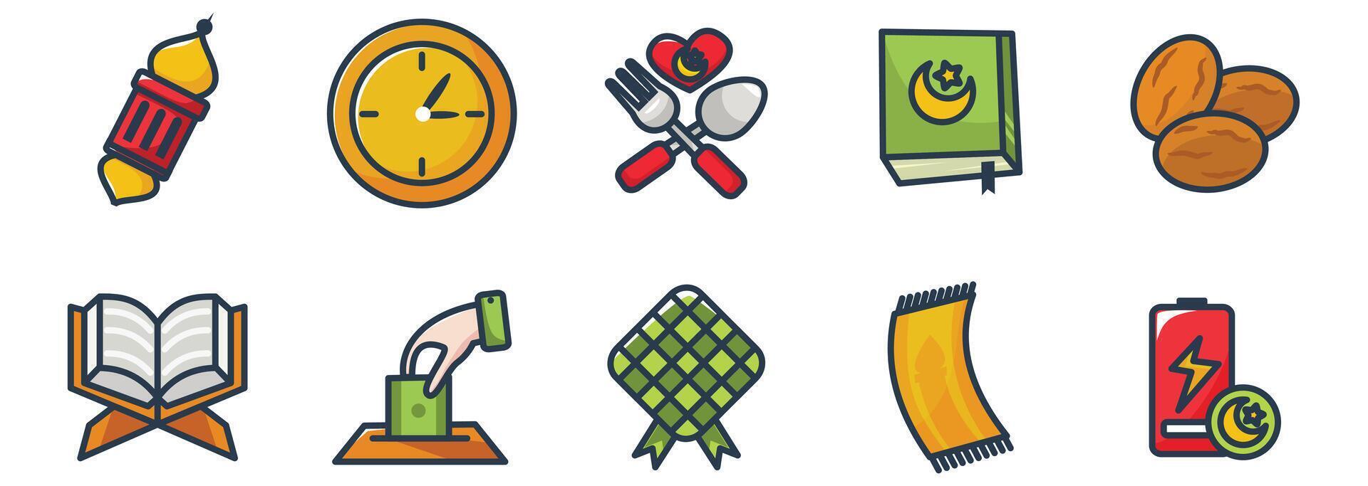 Colorful Ramadan Elements Set Icons Collection With Filled Line Art Style vector