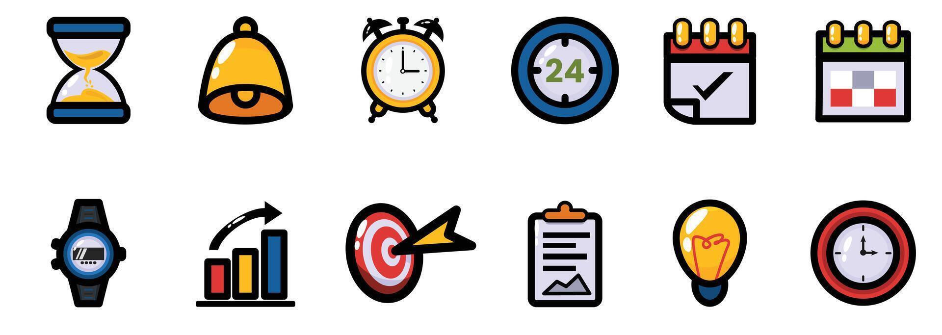 Colorful Time Management and Productivity With Filled Line Art Style Icons vector