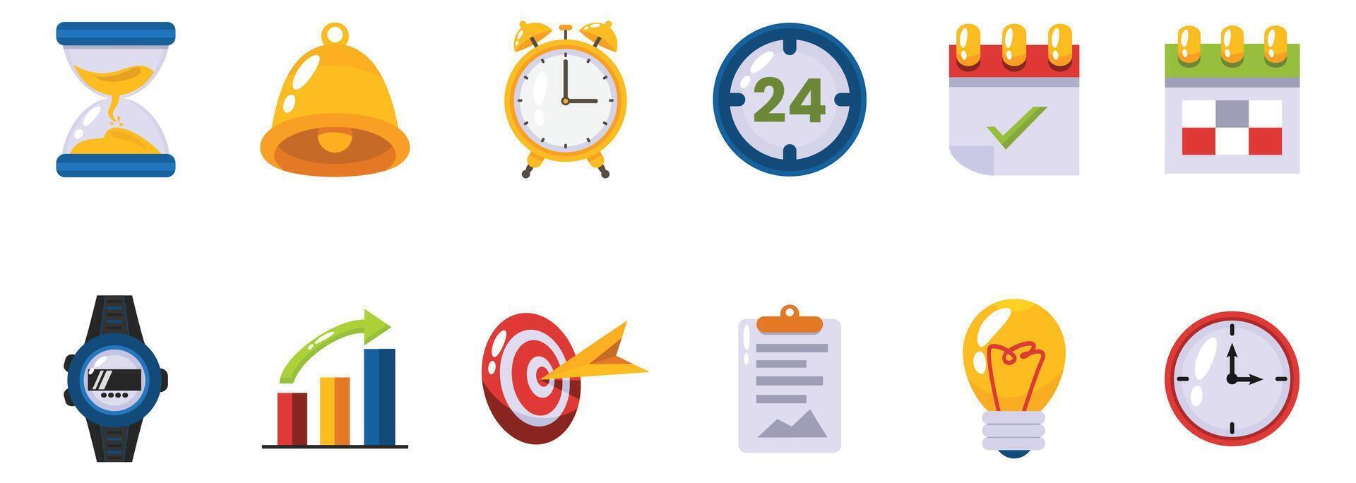 Colorful Time Management and Productivity With Flat Style Icons vector