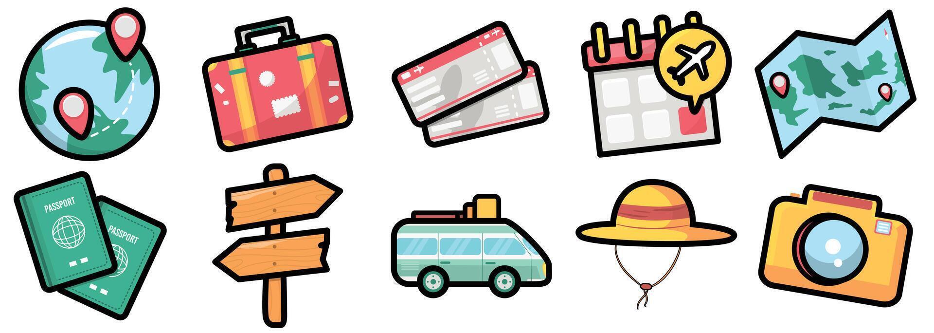 Elegant Travel Icons With Beautiful Filled Line Style vector