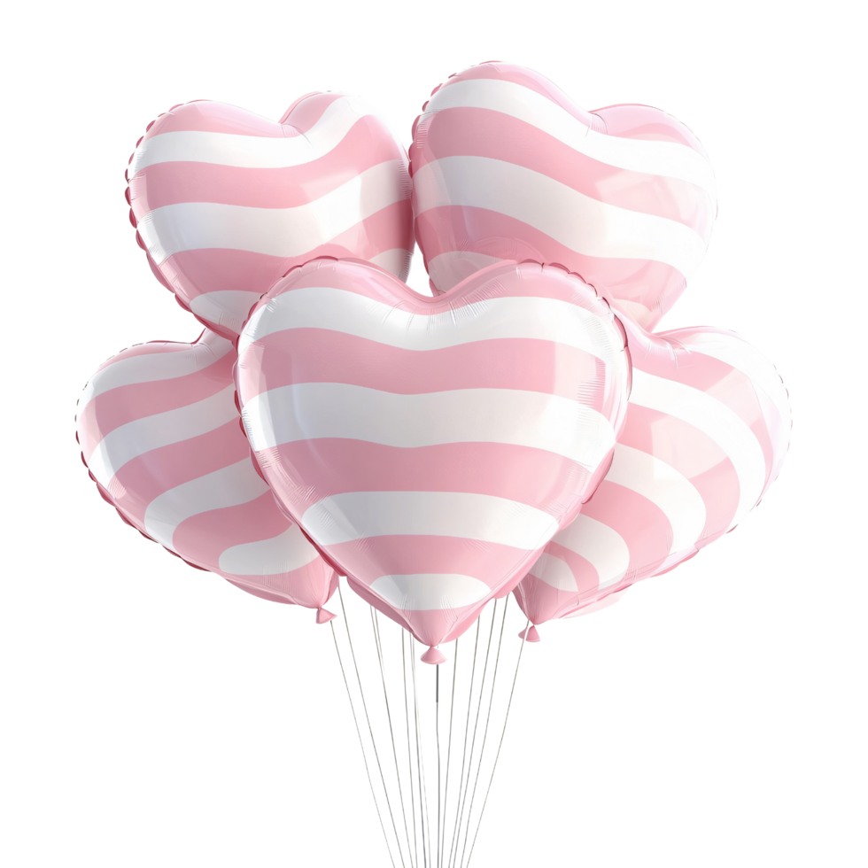 Cluster of pink and white striped heart shaped balloons valentines day isolated on transparent background png