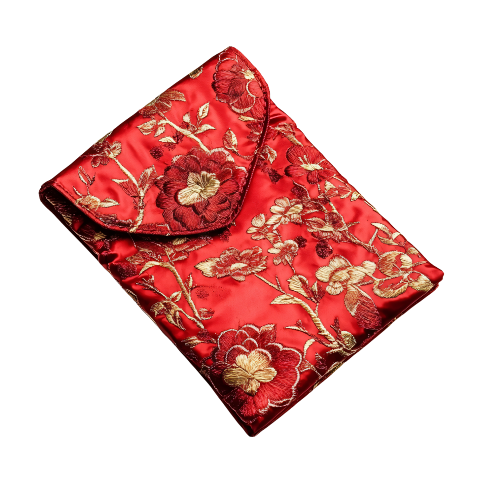 Red envelope with golden decorative Chinese new year patterns ornament isolated on transparent background png