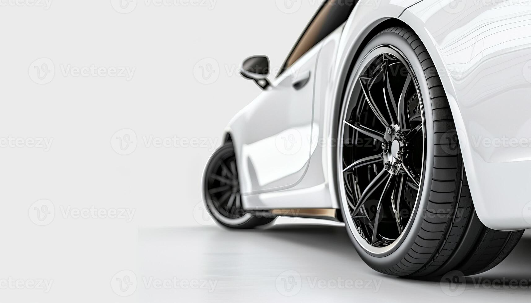 White Car With Black Rims Againts White Background photo