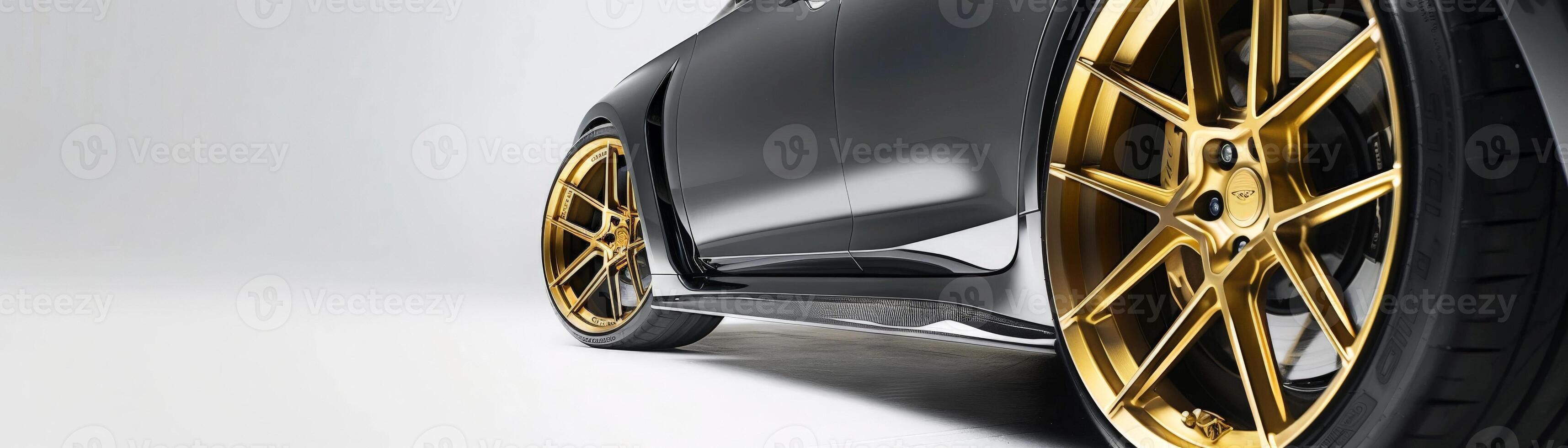 Luxury Car with Gold Wheels on White Background photo