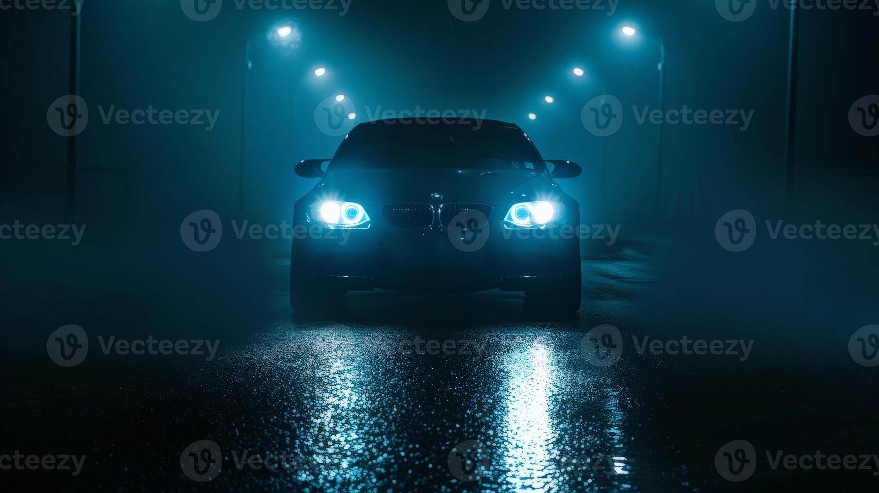 Car in Foggy Night. photo