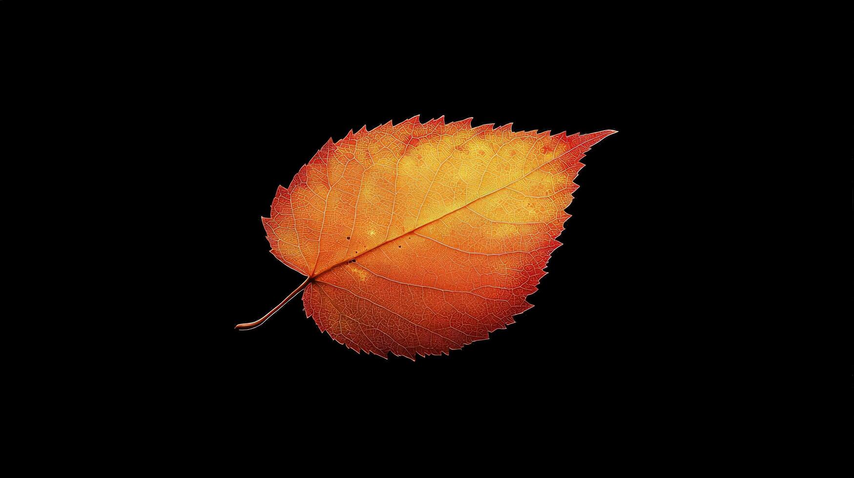 Autumnal Leaf Still Life Photography A Single Orange Leaf Against a Black Background photo