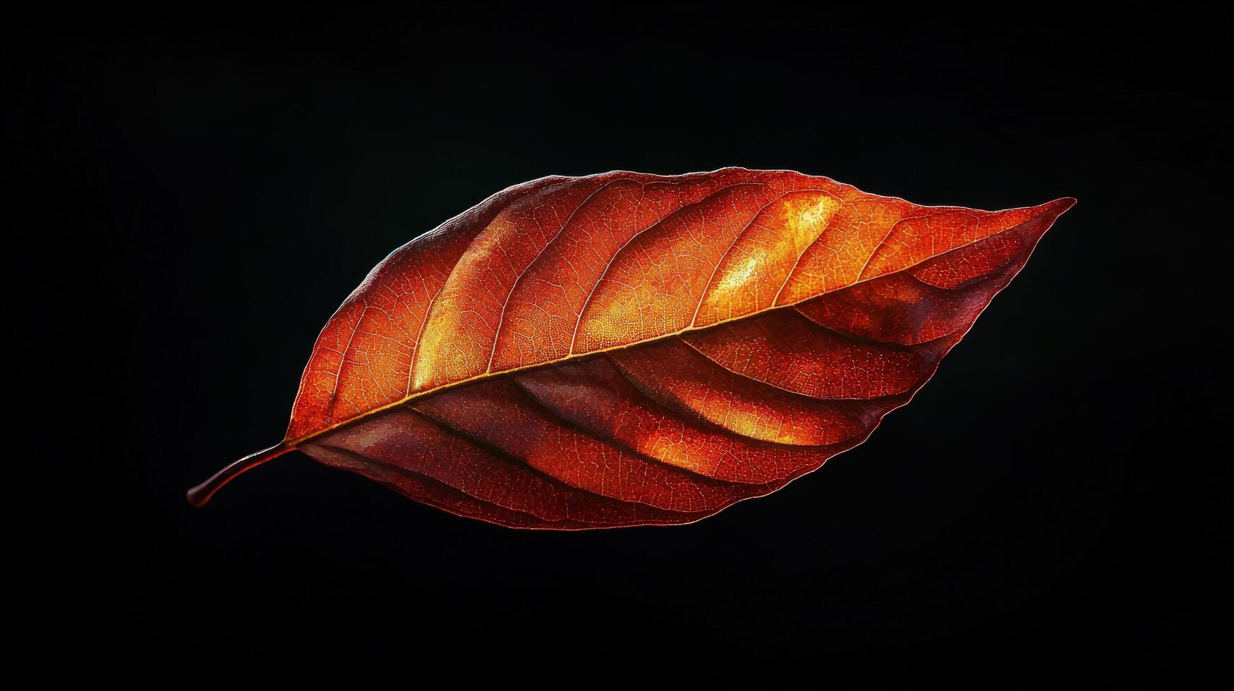 A Single Autumn Leaf Against a Dark Background A Study in Warm Colors and Natural Textures photo
